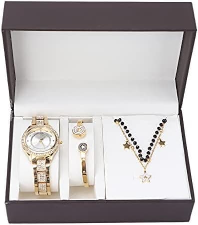 YUYTE Mesdames Montre Bracelet Bijoux Ensemble de bijoux, Ensemble de bijoux pour femmes Collier de montre, or rose et or pour femme fille quartz montre pour bracelet de Noël bijoux (or)