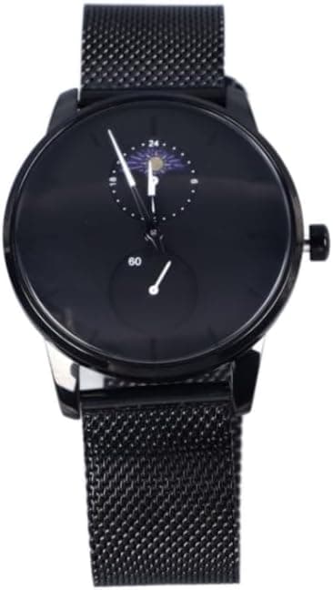 Montre à Quartz Phase de Lune pour Hommes, Montre Minimaliste Noire élégante en Maille d'acier Inoxydable étanche pour Diverses Occasions