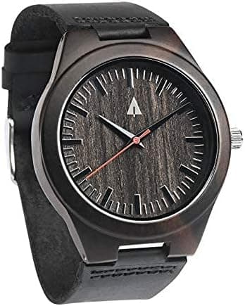 Treehut Black Ebony Wooden Watch for Men, Japanese Quartz Movement, Stylish Exotic Wrist Watch with Adjustable Stainless Steel Buckle, Leather Straps, Watch Made from Ebony Wood, Relojes para Hombre