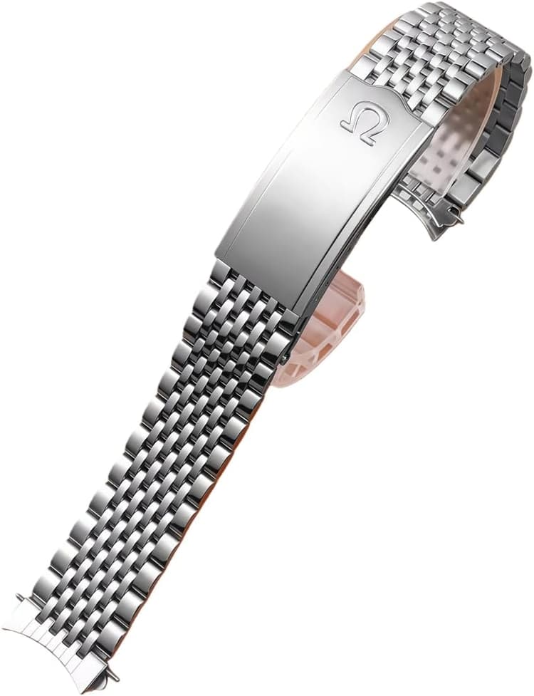 Bracelet Montre Acier Vintage 9 Rangs Bracelet Métal Incurvé Rechange 18mm 19mm 20mm Perles Luxe pour Omega Speedmaster