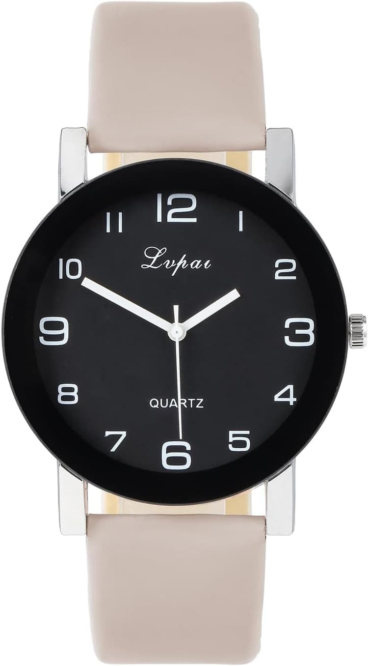 Montre pour Hommes avecn Bracelet en Cuir Coloré, Simple Montre Analogique Quartz Grand Boîtier Cadran Rond Noir, Unisexe Montres Poignet Chiffres Arabes Facile à Lire pour Femme Fille Garçon