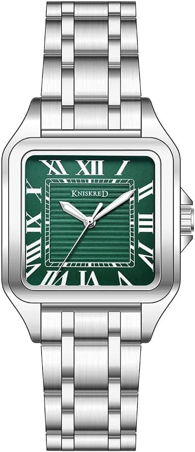 Classic Square Watch for Men with Vintage Roman Numeral and Solid Stainless Steel Band