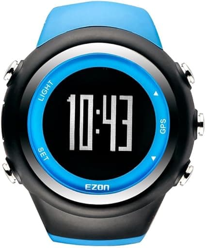 EZON GPS Running Watch with Distance Pace Alarm and Calorie Counter and Stopwatch for Men (Blue)