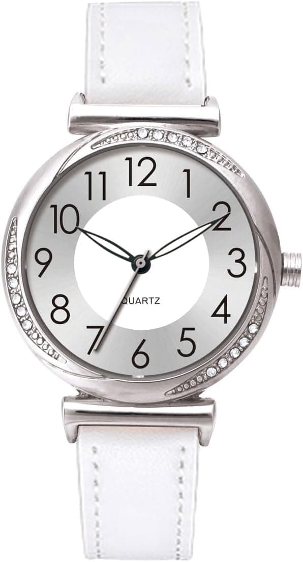 NUOVO Montre-bracelet pour femme avec cristaux - Cadran argenté - Bracelet en cuir - Montre classique - Style décontracté - Montre à quartz pour femme