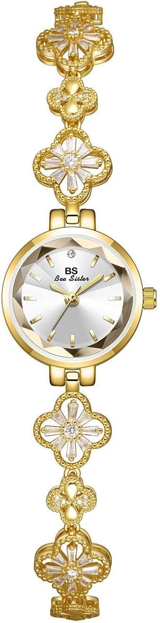 Gosasa Vintage Gold Watch for Women Hollow Four Leaf Chain Bracelet Dainty Small Ladies Dress Quartz Watch Waterproof Luxury Gift