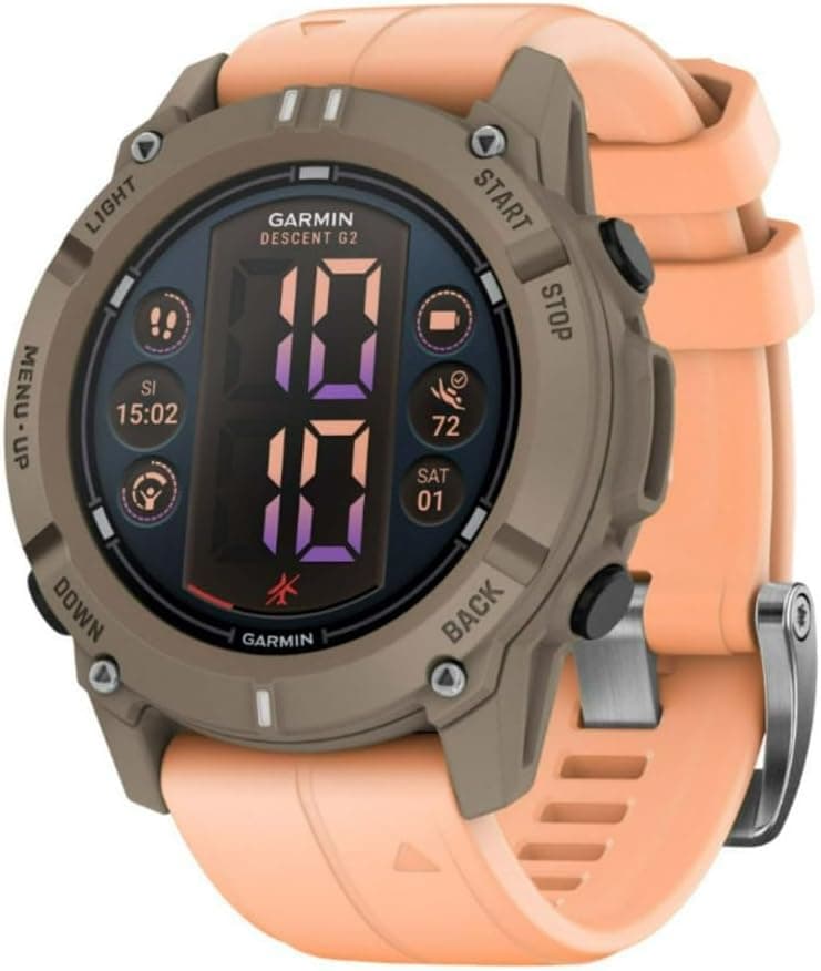 Garmin® Descent™ G2, Watch-Style Dive Computer, Bright AMOLED Display, Multiple Dive Modes, Health and Wellness Features, Paloma with Shell Pink Band