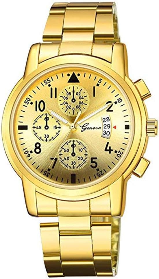 Montre haut de gamme Genève en acier Trois yeux et six aiguilles avec calendrier Montre décontractée pour homme d'affaires, B, 245mm, Bracelet