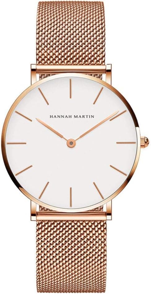 HANNAH MARTIN Très Mince Montre pour Femme Quartz Analogique Étanche Acier Inoxydable