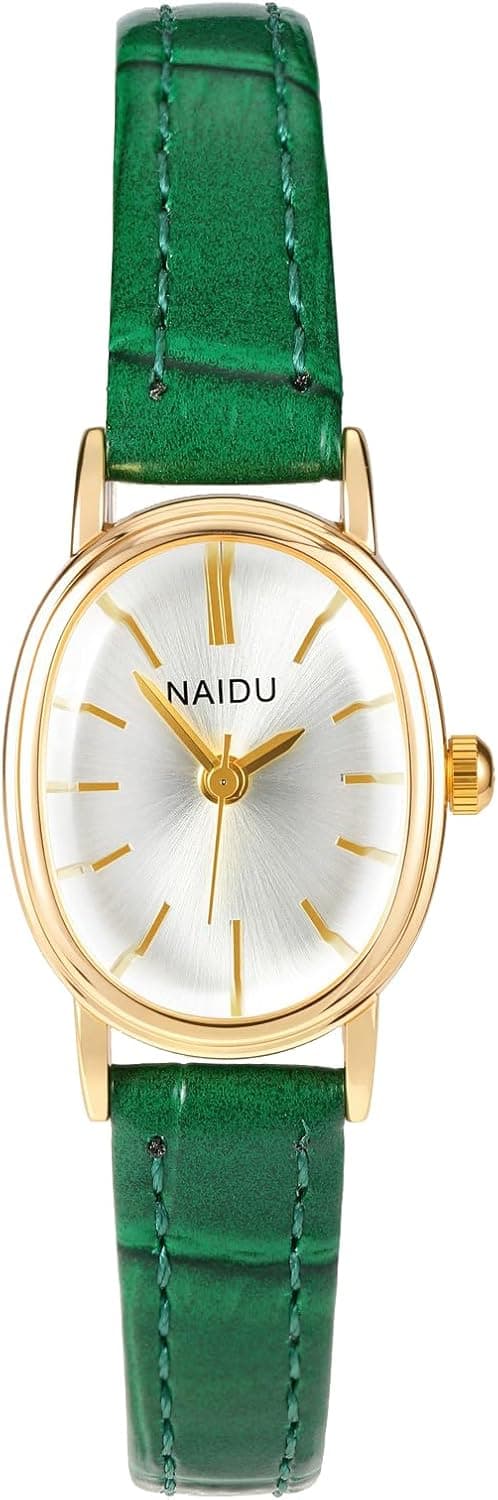 JSDDE Montre Quartz Femme Fine avec Petite Cadran Métal Ovale Blanc Simple Montre Habillée en Bracelet Cuir Texturé Ajustable pour Fille Élégant Watch Mouvement Analogique Quartz Pas de Chiffres
