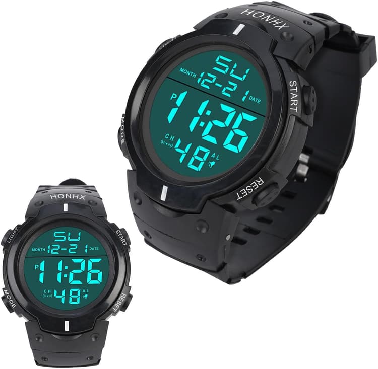 OFFCUP Montre Digitale Homme, Étanche Montre Sport, Rétro-Éclairage LED Montre Numérique avec Grand Cadran, Alarme Chronomètre Montre Bracelet en Silicone pour Hommes