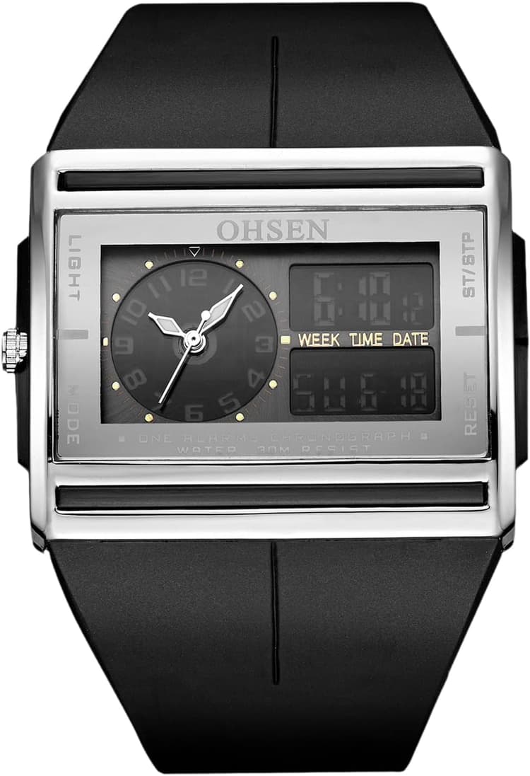 JewelryWe Montre Homme Militaire Étanche: Montre Double Affichage Digital et Analogique, Bracelet Silicone Résistant,Multifonctions Alarme Chronomètre Calendrier, Style Tactique, Cadeau Anniversaire