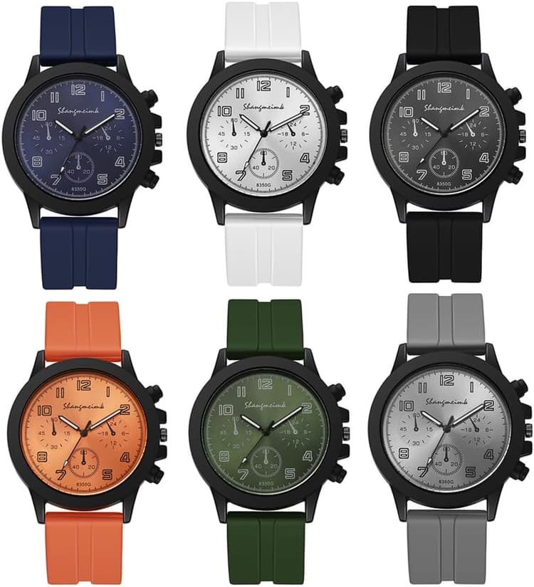Weicam 6 Pcs Wholesale Watches Unisex Simple Silicone Band Analog Quartz Wristwatches Sport Watch