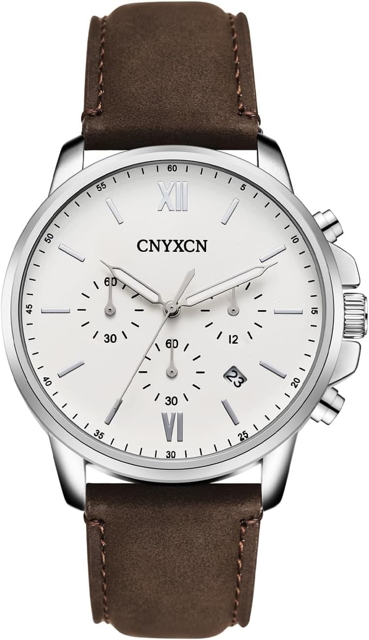 CNYXCN Watches for Men Classic 6 Hand Chronograph Quartz Watch with Leather Strap,Auto Date,Waterproof