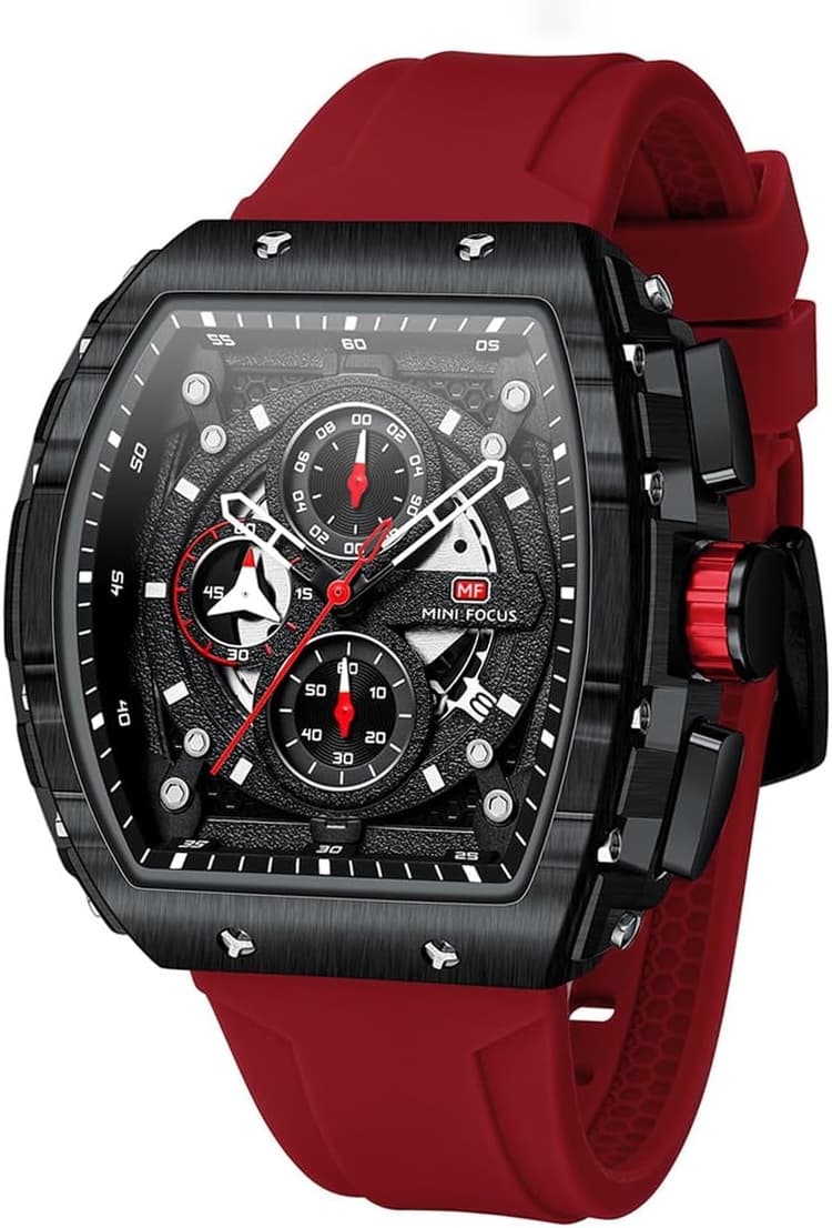 AIMES Montre Squelette de Luxe pour Homme - Étanche - Bracelet en Silicone réglable - Style Steampunk - Chronographe - Calendrier - Date - Affaires - Lumineuse - Grand carré