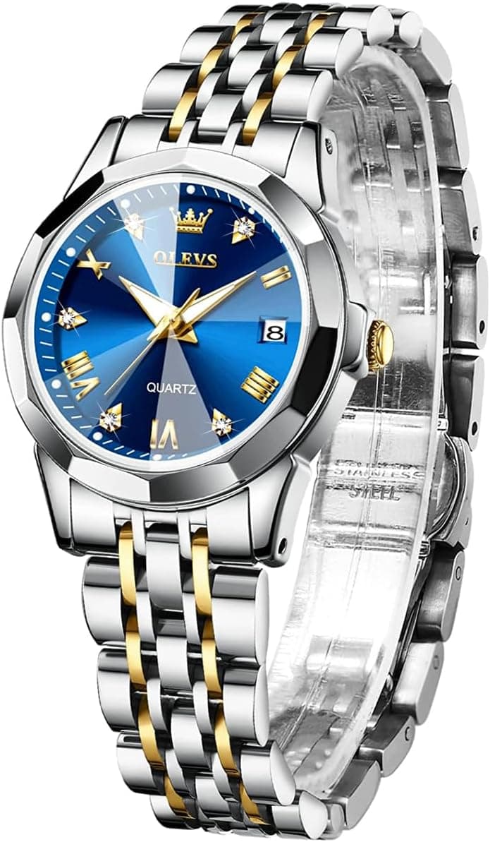 OLEVS Montre Femme Diamant Montre avec Petit Visage Or Argent Bracelet en Acier Inoxydable Étanche Date Montre