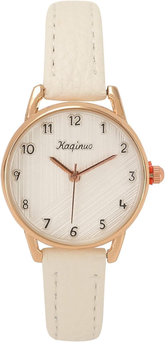 Vintage Montre Quartz pour Femme 29mm Cadran Rond Désign Texture de Ligne à l'Intérieurs Chiffres Arabes Rétro Simple Montre Bracelet en Cuir PU Ajustable Mouvement Analogique Quartz pour Fille