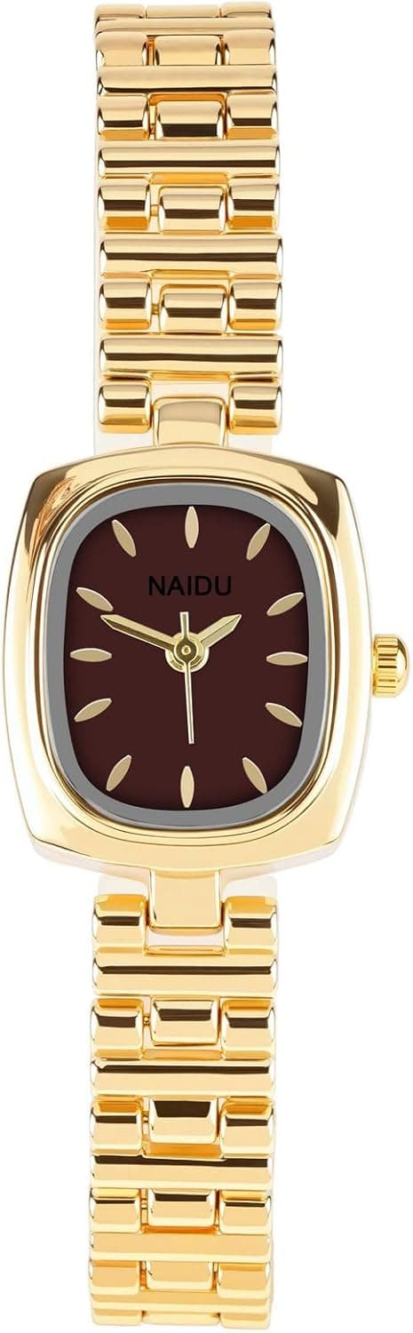 Montre pour Femme à Quartz Analogique avec Petit Cadran Rectangle Vintage Montre Habillée Bracelet Fin en Métal Simple Pas de Chiffres Mouvement Quartz Étanches pour Fille Or Argent