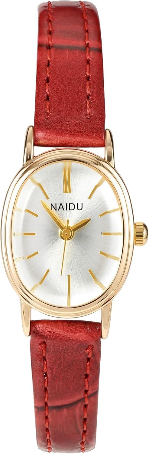 JSDDE Montre Quartz Femme Fine avec Petite Cadran Métal Ovale Blanc Simple Montre Habillée en Bracelet Cuir Texturé Ajustable pour Fille Élégant Watch Mouvement Analogique Quartz Pas de Chiffres