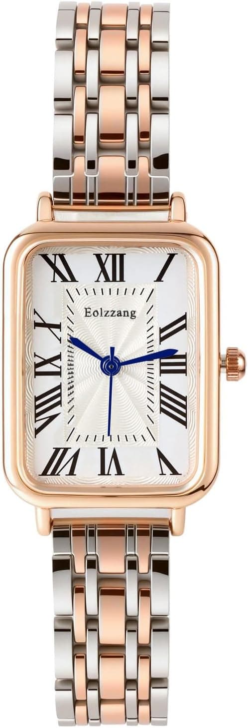 Montres pour Femme à Quartz Analogique avec Bracelet en Acier Inoxydable, Montre Vintage Cadran Boîtier Rectangulaire Chiffres Romains, Montre Poignet Habillée étanche pour Femmes Filles