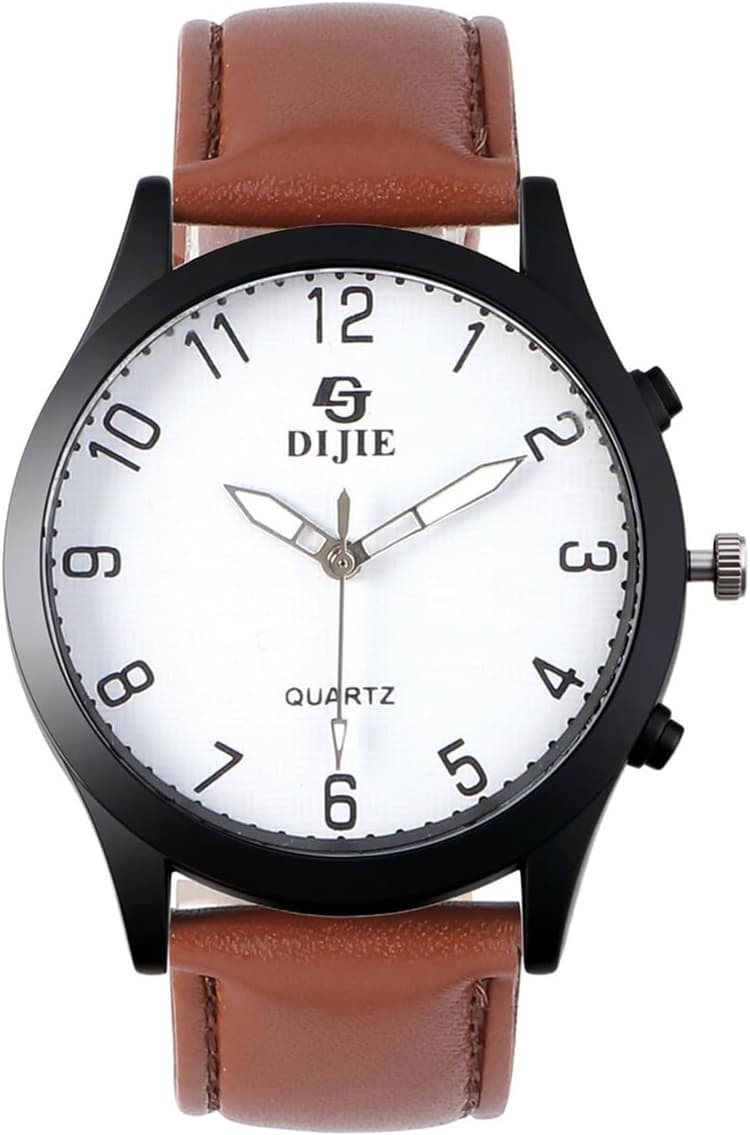 Montre Analogique Quartz pour Homme, 40mm Grand Cadran Rond Blanc avec Chiffres Arabes, Classique Montre Bracelet en Cuir PU Réglable Mouvement à Quartz Rétro Vintage pour Garçons