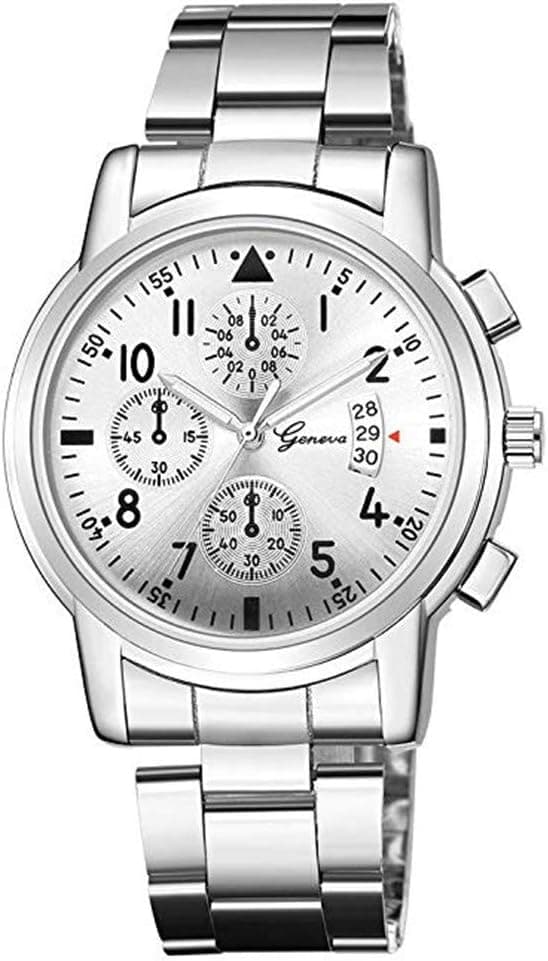 Montre haut de gamme Genève en acier trois yeux et six aiguilles avec calendrier pour homme d'affaires Bracelet 245mm I