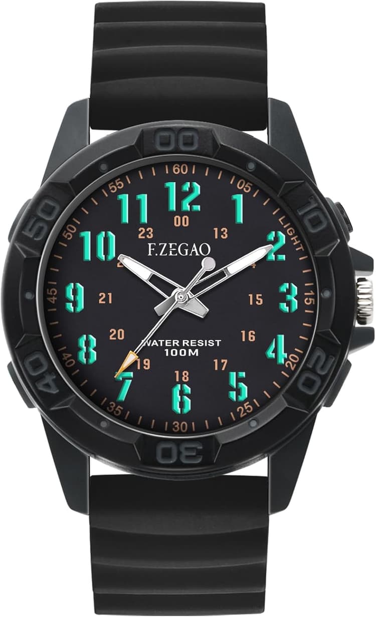 100M Waterproof Watch for Swimming, Easy Read Unisex Analog Watch, Second Hand Diver Analog Watch Men, 45mm Diameter