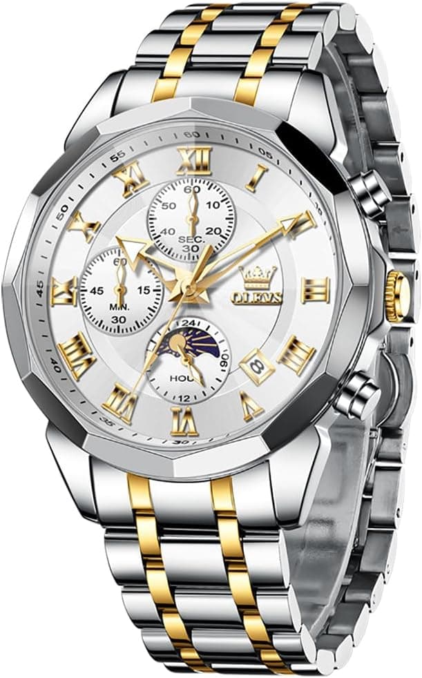 OLEVS Montres pour Hommes Diamond Business Wear analogique Quartz Acier Inoxydable étanche Lumineux Date Bicolore Luxe Casual Watch