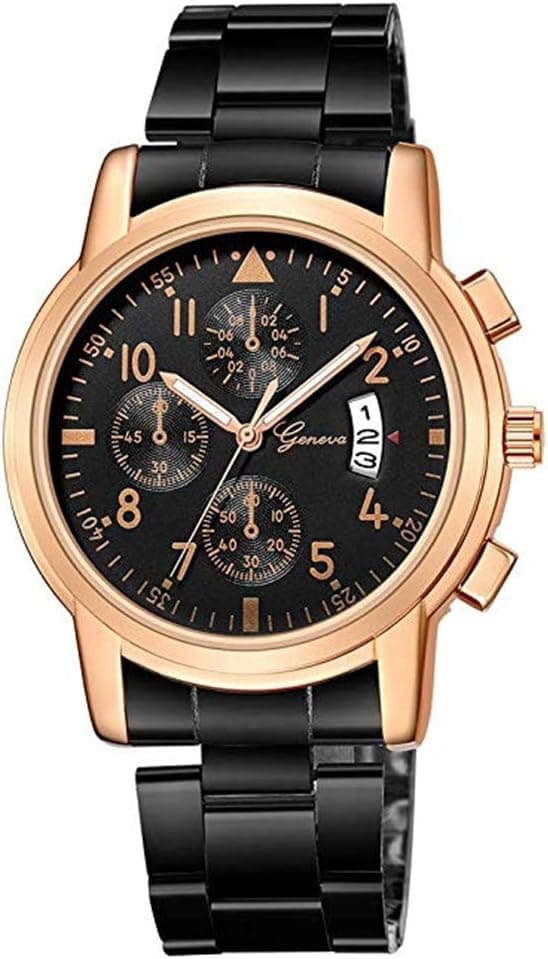 Montre haut de gamme Genève en acier Trois yeux et six aiguilles avec calendrier Montre décontractée pour homme d'affaires, C, 245mm, Bracelet