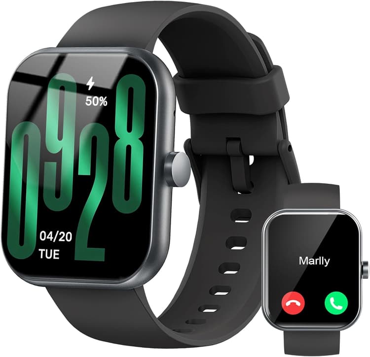 Montre Connectée Homme Femme, 1.96" Montre Connectee Podometre Moniteur Sommeil Fréquence Cardiaque, Smartwatch avec Appel Bluetooth, 113+ Sportifs Montre Sport, IP68 Étanche pour Android iOS, Noir