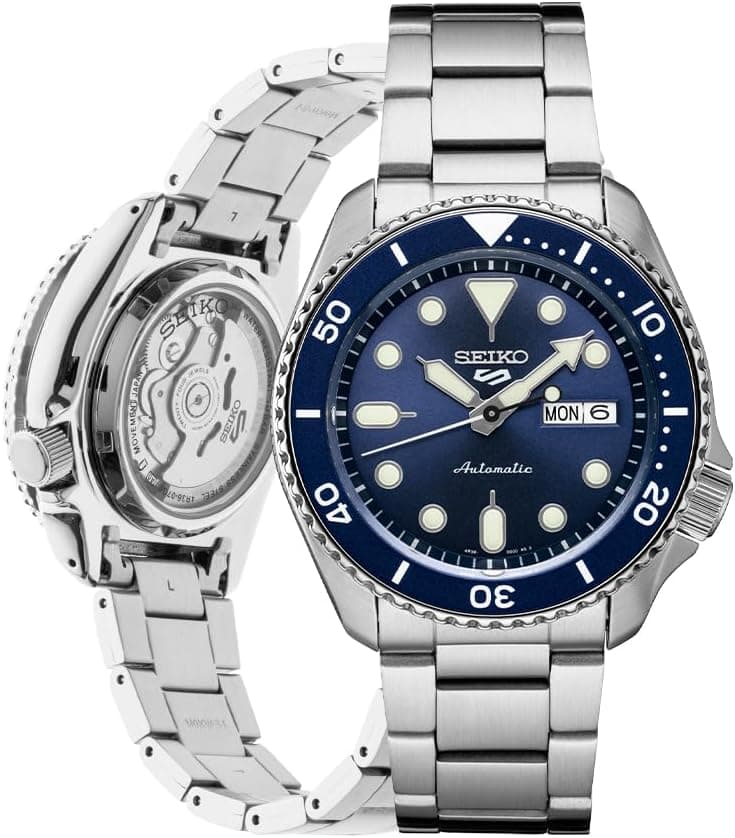 SEIKO Automatic Watch for Men - 5 Sports - Day/Date Calendar, LumiBrite Hands and Markers, and Rotating Bezel, 100m Water-Resistant