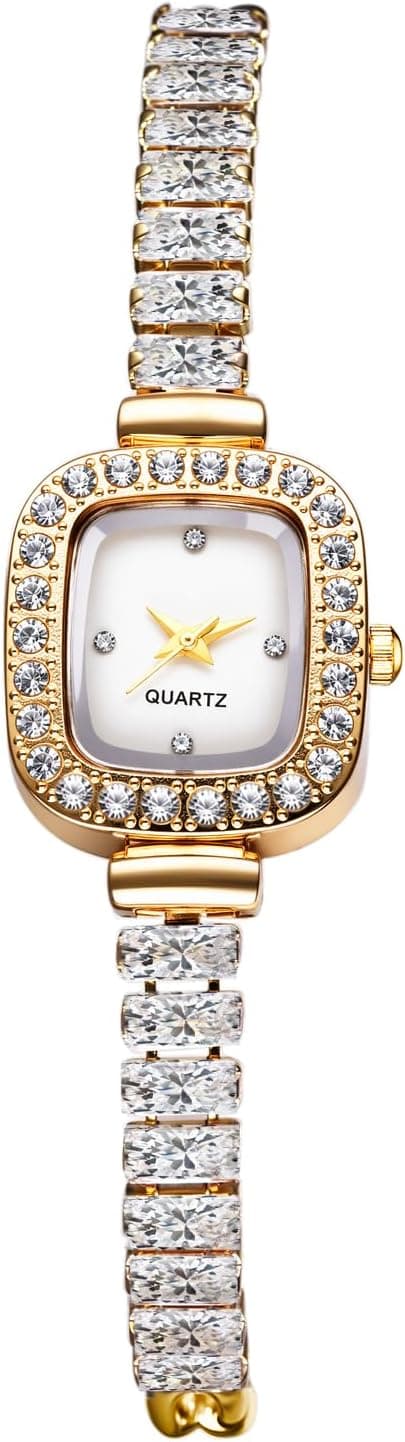 JewelryWe Montre Femme Bracelet Fantaisie: Montre Carré Diamant Strass Analogique Quartz avec Cadran Brillant Échelles Points et Bracelet Fin Élégante- Cadeau Femme Anniversaire