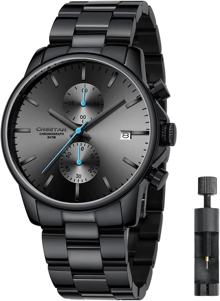 Montres pour Hommes avec Montre à Quartz chronographe étanche décontractée en Acier Inoxydable et en métal, Date Automatique dans des Mains colorée