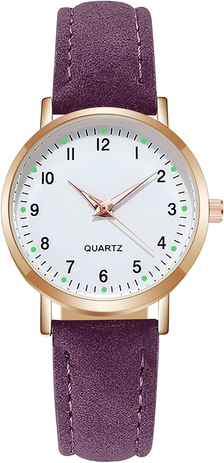 Montre Femme, Lumineux Montre à Quartz Analogique pour Femme, Montres à la Mode Femmes Montres élégante avec Bracelet en Cuir Brossé pour Femmes