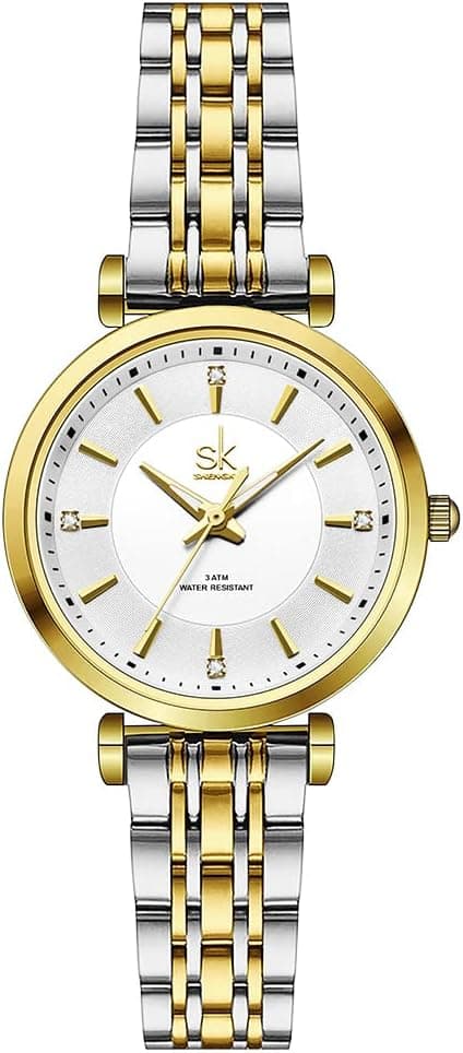 SK Montre Classique pour Femme avec Bracelet en Acier Inoxydable et Bracelet en Cuir véritable