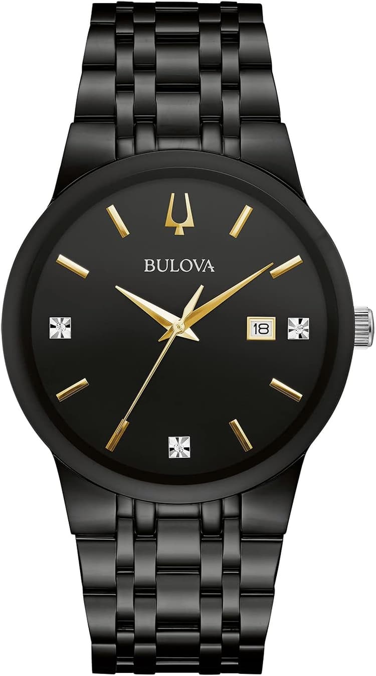 Bulova Men's Modern Gold Tone Stainless Steel 3-Hand Calendar Date Quartz Watch, Diamond Dial