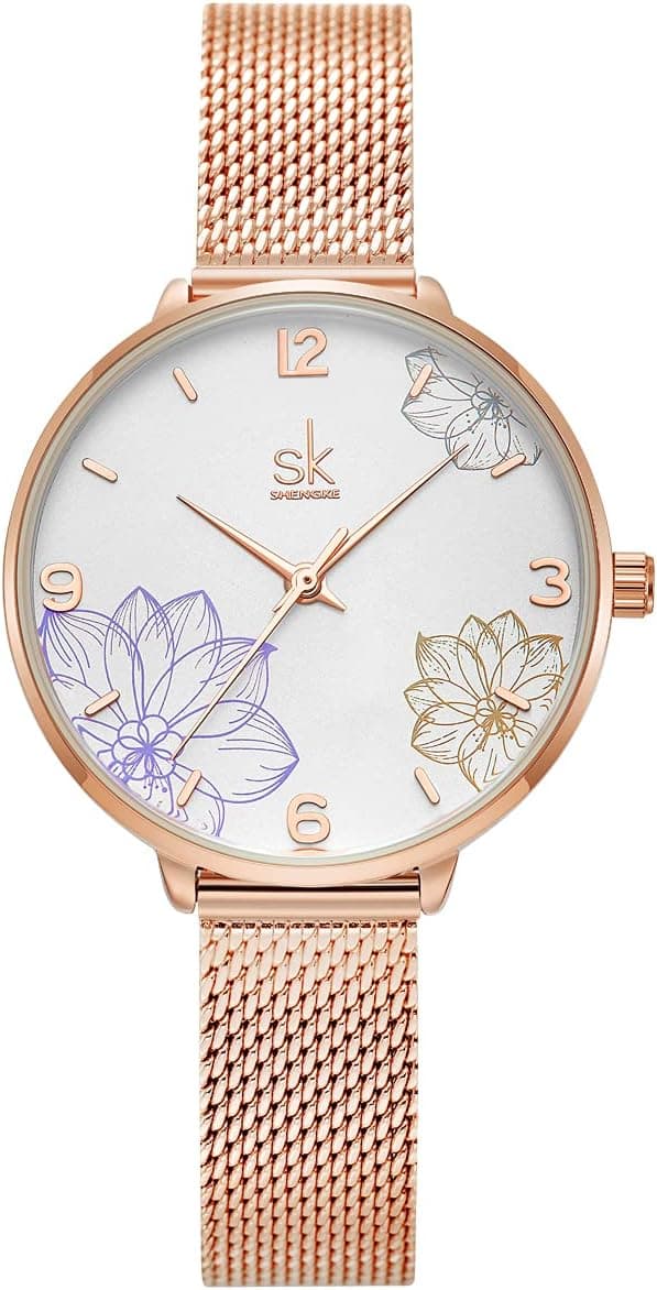 Alienwork SK Montre Femme Fleurs élégant