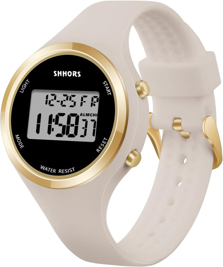 Montre Digitale Femme, LED Montre Numérique avec Chronomètre, Chronographe de Sport Bracelet en Silicone Fonction Réveil Cadran Lumineux Facile À Lire