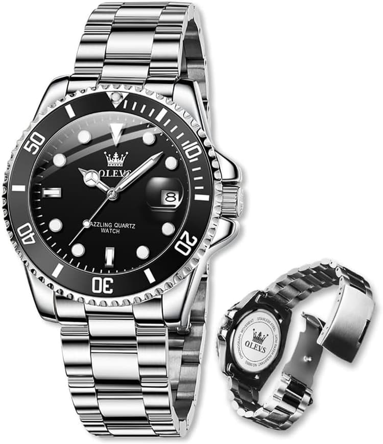 Montre Homme en Acier Inoxydable Étanche 30M Aiguilles Luminescentes Calendrier Mouvement à Quartz Style Classique sans Surcoût de Luxe Montre pour Hommes