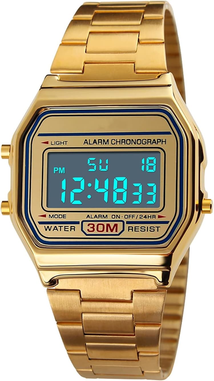 FAMKIT Montre Digitale rétro pour Hommes et Femmes, Montre d'affaires de Luxe, étanche, Montre de Sport en Acier Inoxydable(Six Types)