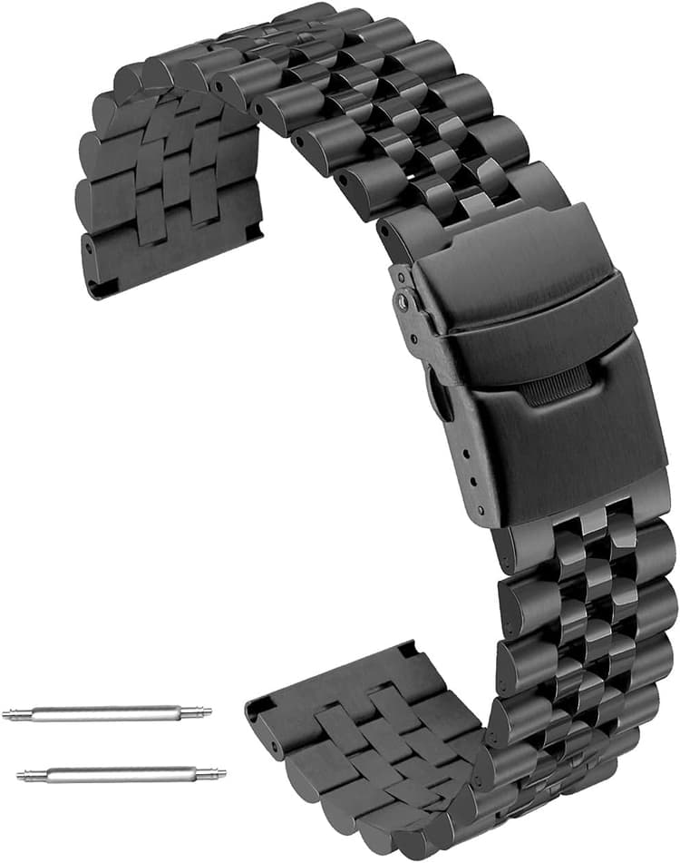 Kai Tian Bracelets Montre Acier Inoxydable 3D 20mm 22mm 24mm Cinq Rangées Argent Boucle Déployante Métal Bandes de Remplacement pour Hommes Femmes