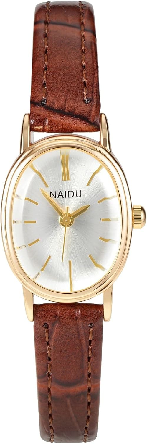 Montre Quartz Femme Fine avec Petite Cadran Métal Ovale Blanc Simple Montre Habillée en Bracelet Cuir Texturé Ajustable pour Fille Élégant Watch Mouvement Analogique Quartz Pas de Chiffres