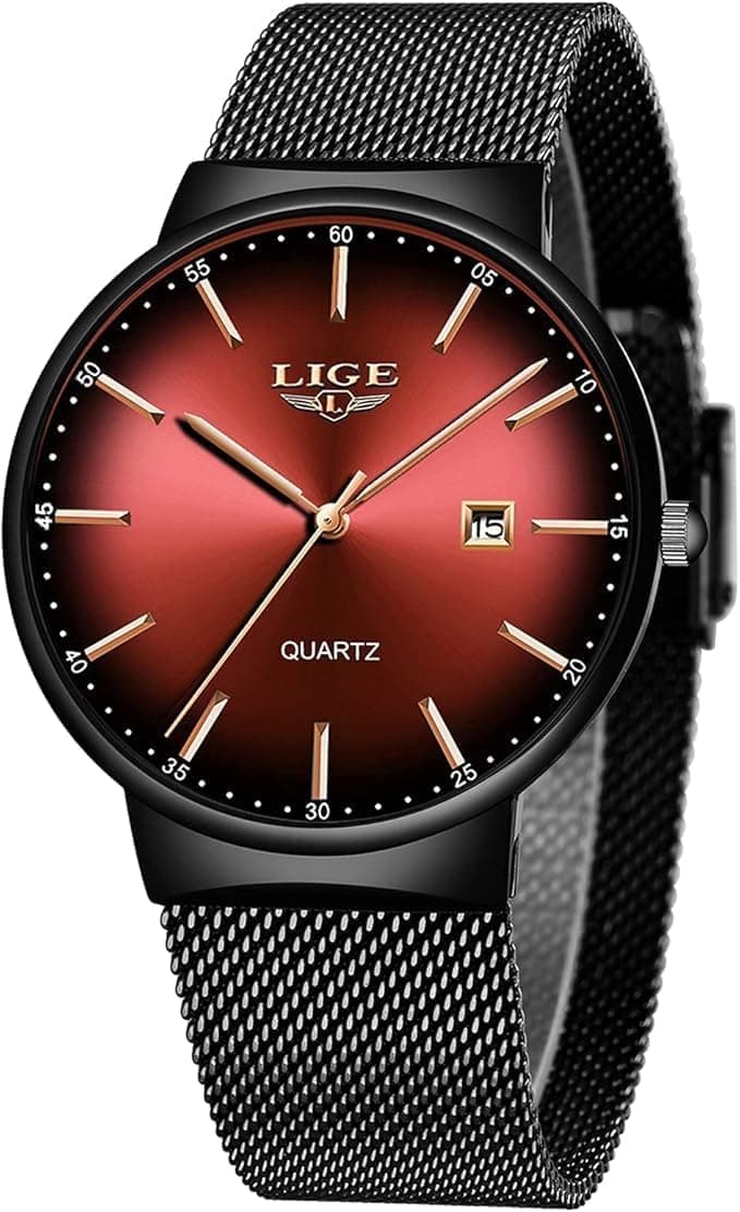 LIGE Montre Homme, Montres Bracelet Analogique Quartz, Bracelet en Acier Inoxydable étanche, Fonction Calendrier, Design Minimaliste Léger, Business Mode Casual Match