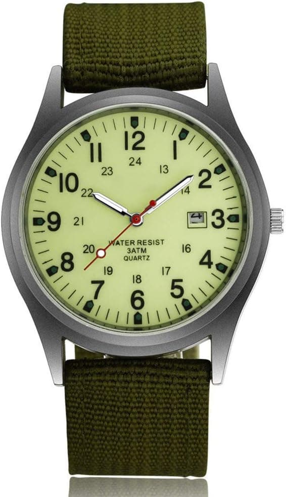 Montre à quartz pour homme - Lumineuse dans l'obscurité - Style militaire - Style décontracté - Calendrier