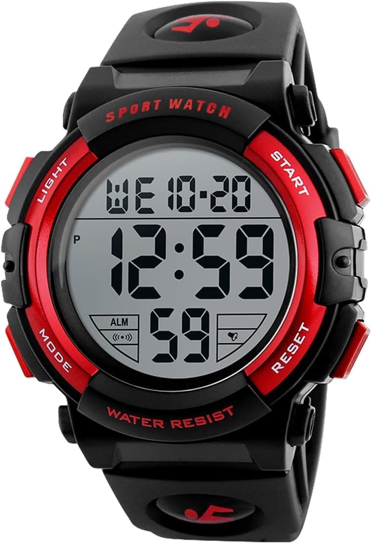 Montre de Sport numérique pour Homme, étanche à 50 m, Elle est dotée d'un éclairage LED, d'une Alarme, d'un Calendrier, d'un chronomètre et d'un Double Fuseau horaire 12/24 Heures.
