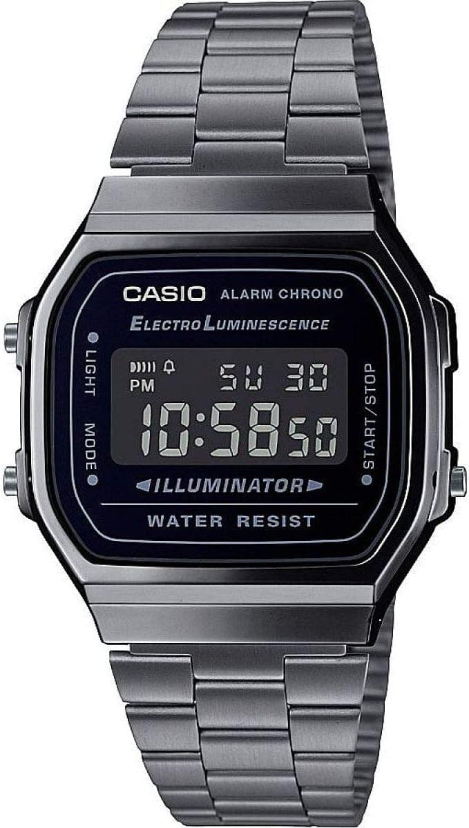 Casio - Vintage Armbanduhr A168WEGG-1BEF - Unisex Uhr - Spritzfest - Digital - Mit Stahlband - Schwarz