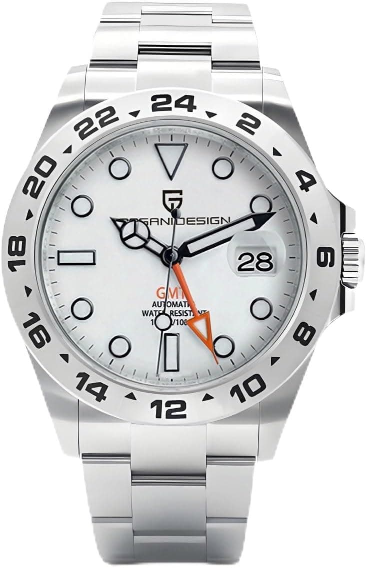 Pagani Design Montre mécanique automatique pour homme, GMT, 42 mm, étanche, acier inoxydable, verre saphir
