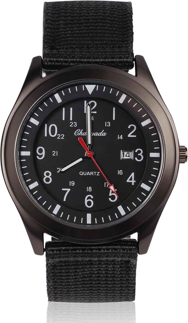 Vicloon Montre Homme Montres Etanche Design Mode Analogique Chronographe Lumineuses Acier Inoxydable Grand Cadran Calendrie Bracelets Nylon Band Cadeau élégant pour Hommes d'affaires