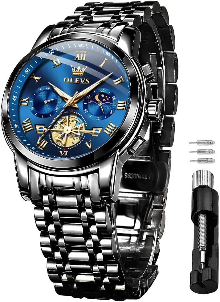 OLEVS Hommes en Acier Inoxydable Chronographe Doré Argent Analogique Quartz Grand Cadran Diamant Montre De Luxe éTanche Date Cadran NuméRique Romain