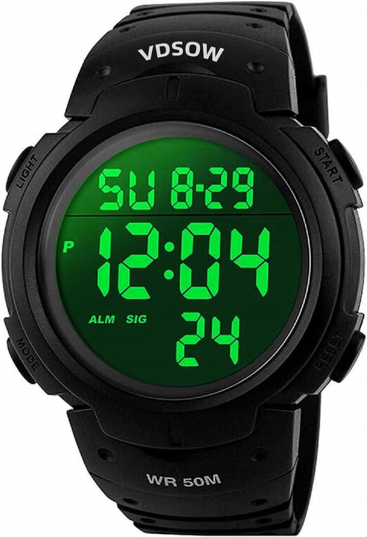 Montre de Sport étanche avec Alarme/Chronomètre, Large Poignet Militaire avec rétro-éclairage LED pour Homme