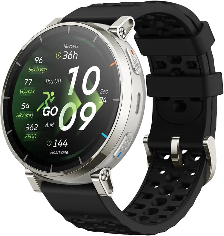 Amazfit Active 3 Premium Montre Connectée GPS pour Running, Écran AMOLED 1,32" en Saphir, Autonomie 12 Jours, 4 Go, NFC, Cartes Hors Ligne, 170+ Modes Sport, 5 ATM, Smartwatch pour Android & iPhone